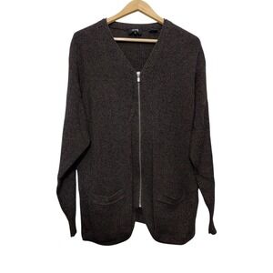 Hugo Boss Merino Wool Ribbed‎ Knit Zip Up Pockets Cardigan Women's L Preppy